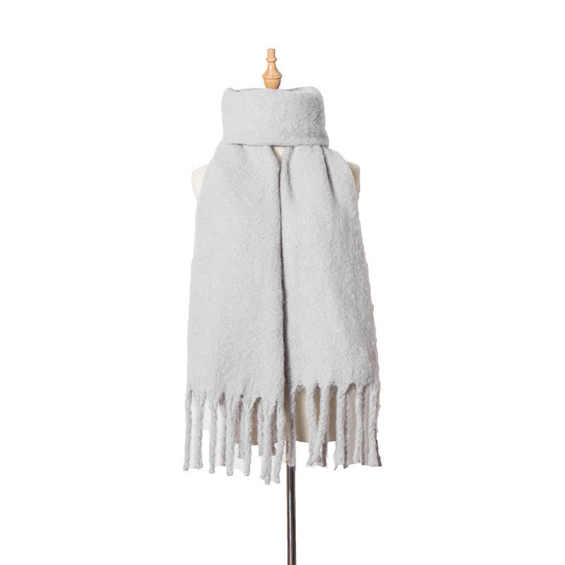 Sciarpa unisex calda e spessa con nappe di colore puro - Grigio chiaro - image 11