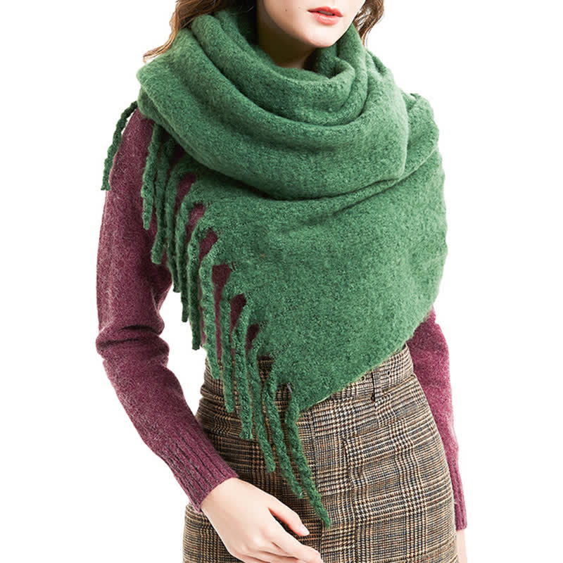 Sciarpa unisex calda e spessa con nappe di colore puro - image 2