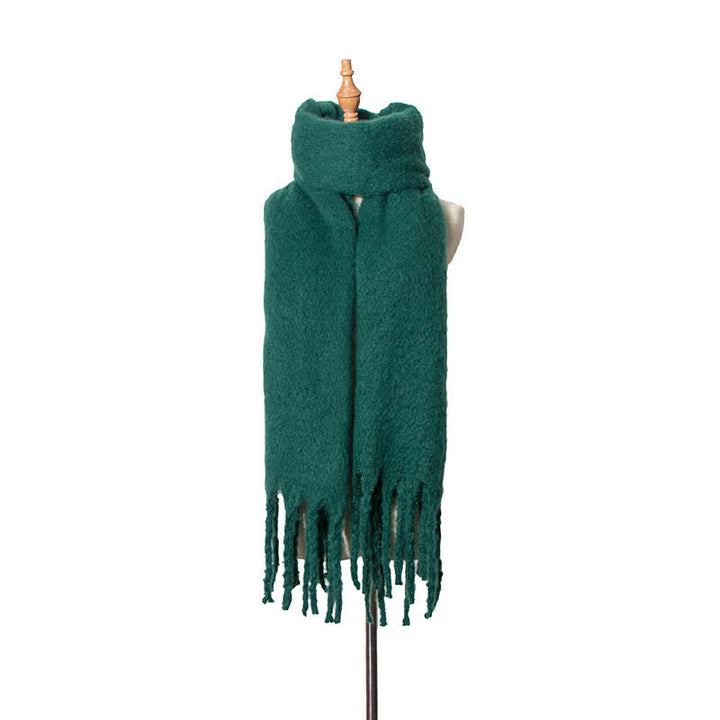 Sciarpa unisex calda e spessa con nappe di colore puro - Verde scuro - image 18