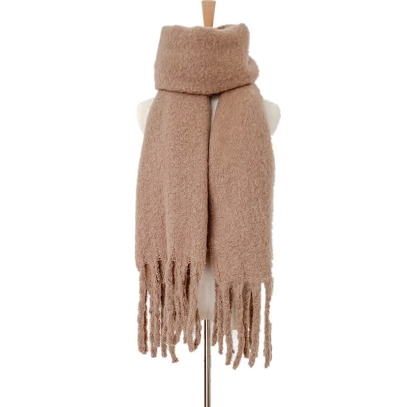Sciarpa unisex calda e spessa con nappe di colore puro - Cammello scuro - image 25