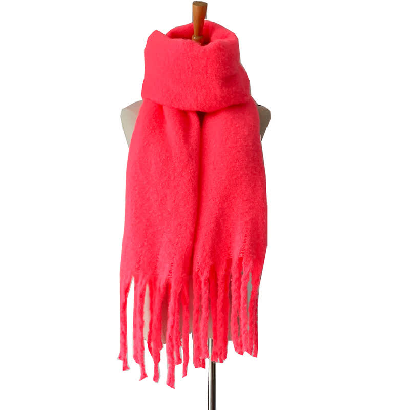 Sciarpa unisex calda e spessa con nappe di colore puro - Rosso brillante - image 36