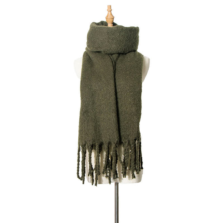 Sciarpa unisex calda e spessa con nappe di colore puro - Verde militare - image 14