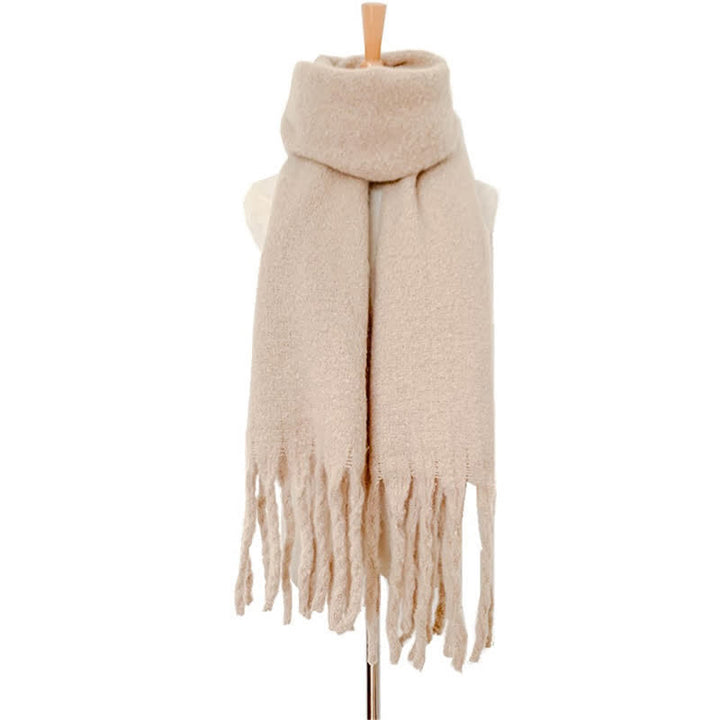 Sciarpa unisex calda e spessa con nappe di colore puro - Cammello chiaro - image 26