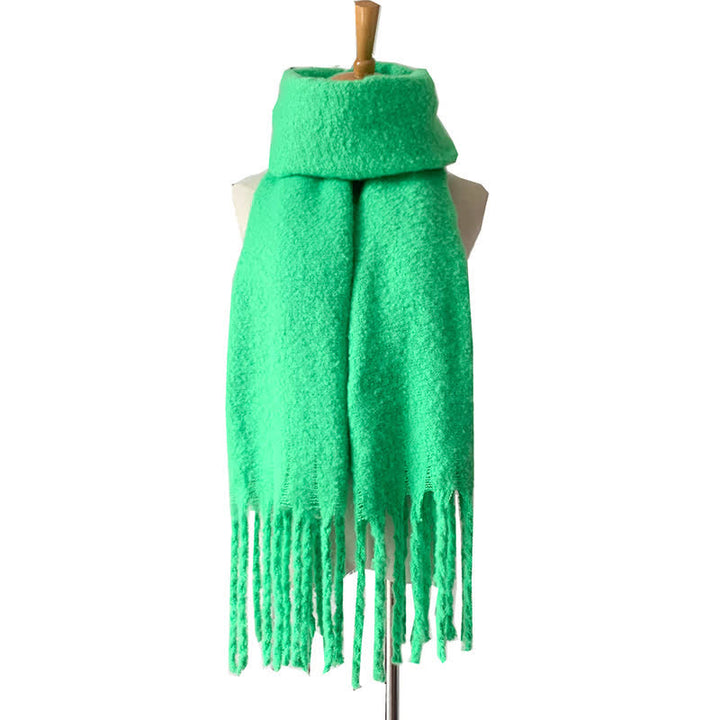 Sciarpa unisex calda e spessa con nappe di colore puro - Primavera Verde - image 35