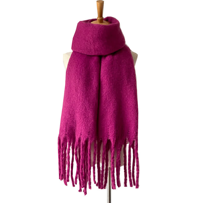 Sciarpa unisex calda e spessa con nappe di colore puro - MedioViolaRosso - image 37