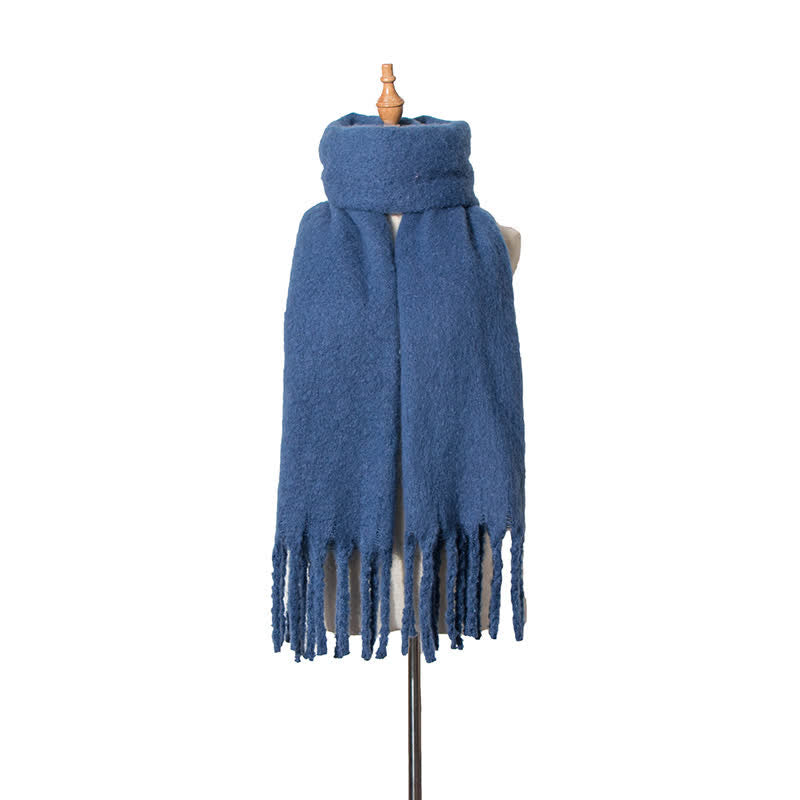 Sciarpa unisex calda e spessa con nappe di colore puro - Acciaio Blu - image 16