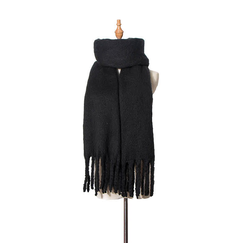 Sciarpa unisex calda e spessa con nappe di colore puro - Nero - image 17