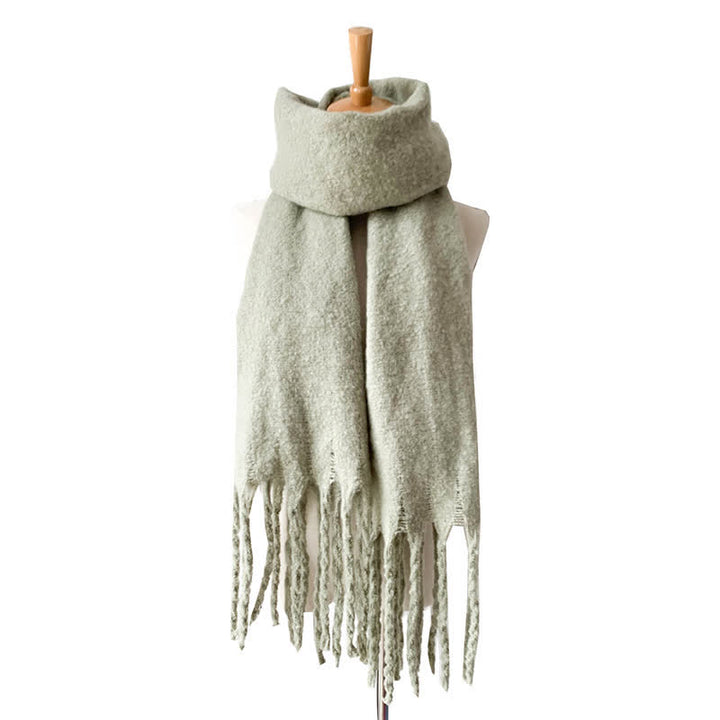 Sciarpa unisex calda e spessa con nappe di colore puro - Verde pallido - image 30