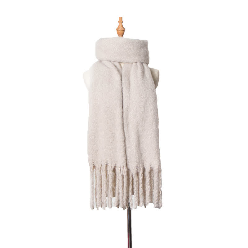 Sciarpa unisex calda e spessa con nappe di colore puro - Avorio - image 20
