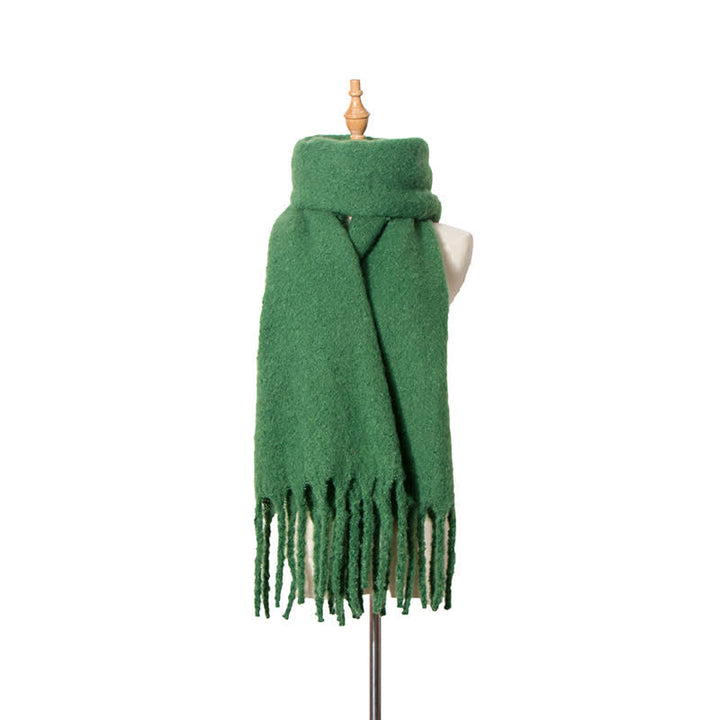 Sciarpa unisex calda e spessa con nappe di colore puro - Verde - image 1