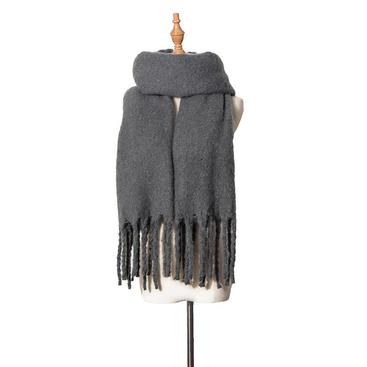 Sciarpa unisex calda e spessa con nappe di colore puro - Grigio scuro - image 22
