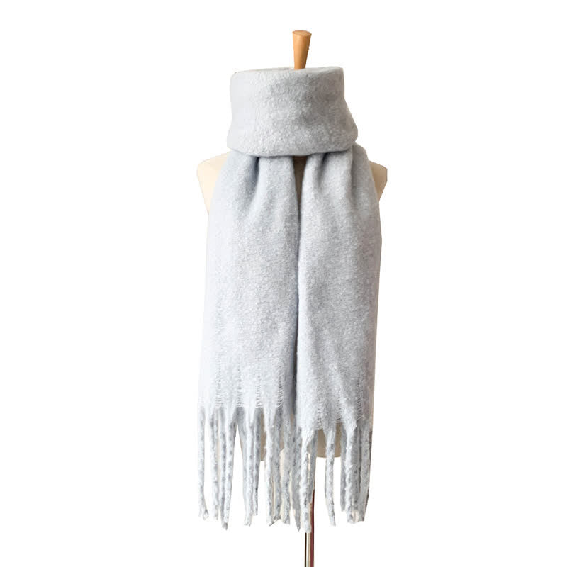 Sciarpa unisex calda e spessa con nappe di colore puro - Azzurro pallido - image 31