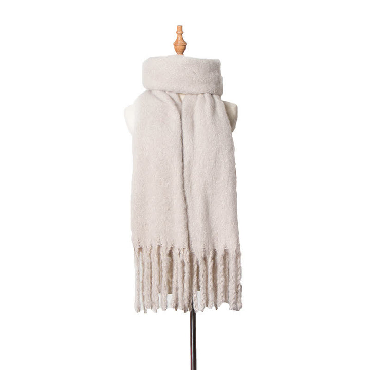 Sciarpa unisex calda e spessa con nappe di colore puro - Avorio - image 20