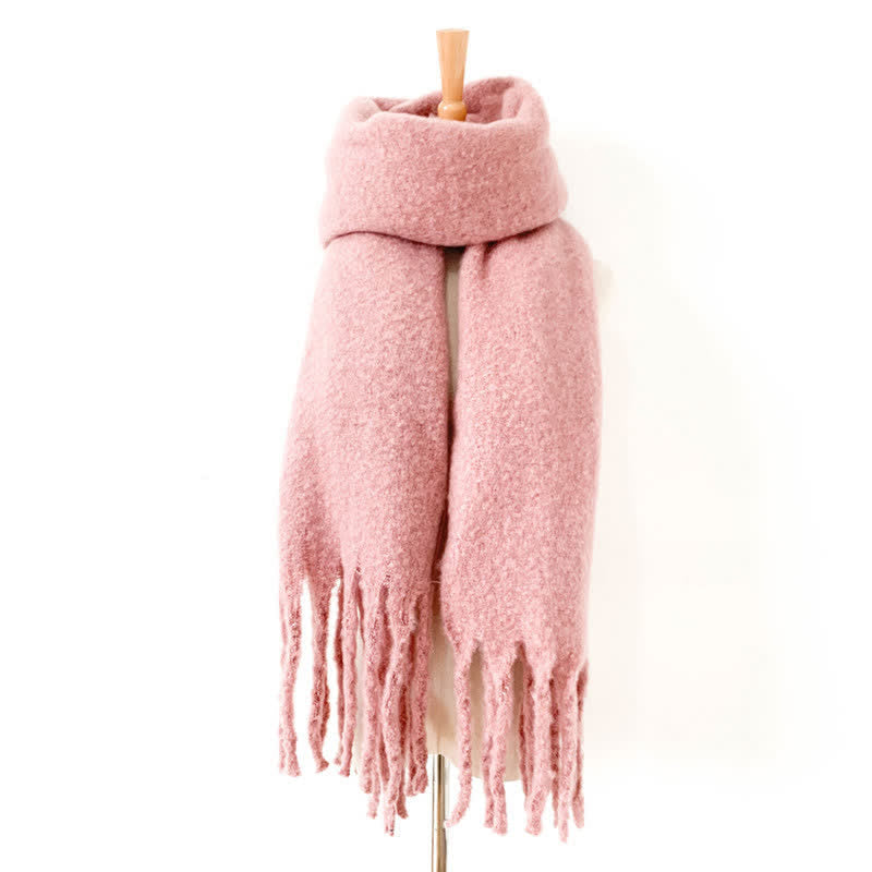 Sciarpa unisex calda e spessa con nappe di colore puro - Rosa - image 24