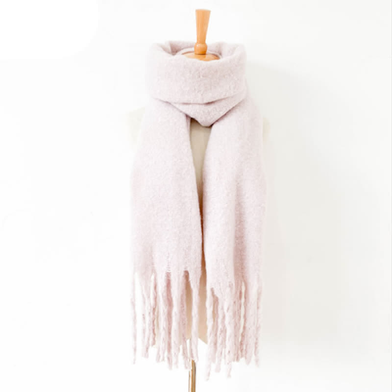 Sciarpa unisex calda e spessa con nappe di colore puro - Rosa pallido - image 12