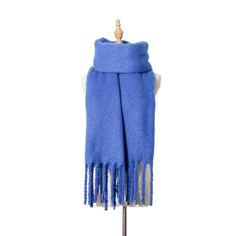 Sciarpa unisex calda e spessa con nappe di colore puro - Blu Reale - image 19