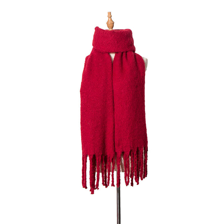Sciarpa unisex calda e spessa con nappe di colore puro - Rosso scuro - image 10