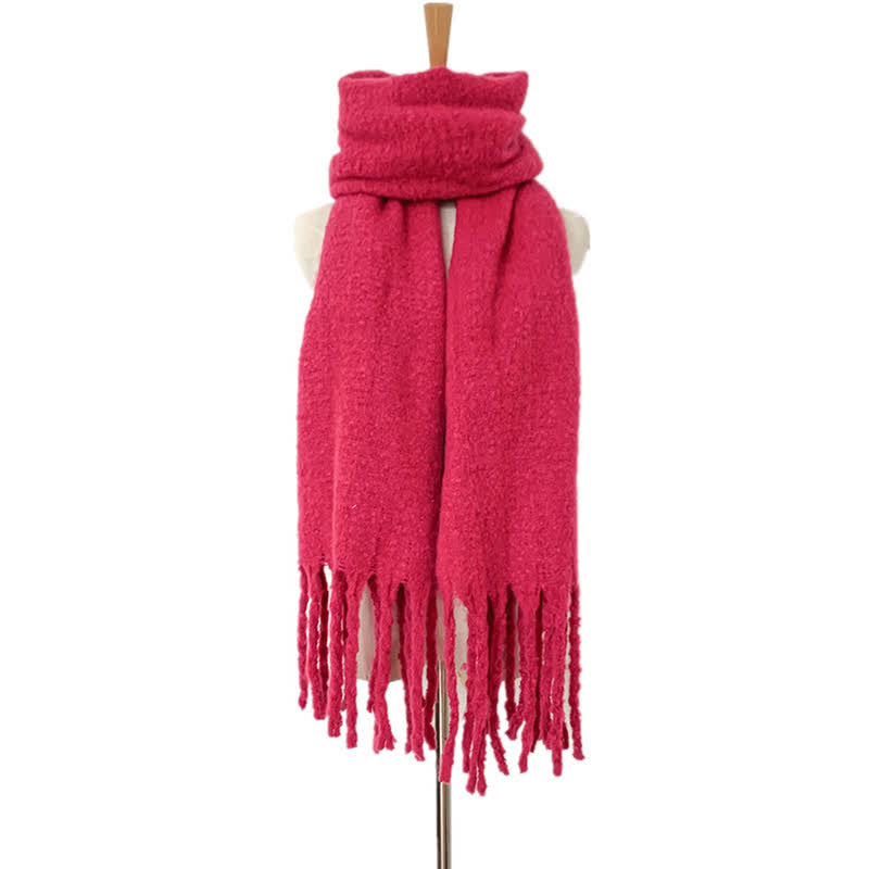 Sciarpa unisex calda e spessa con nappe di colore puro - Rosa scuro - image 28