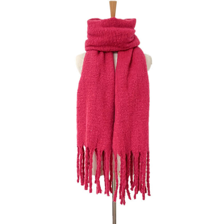 Sciarpa unisex calda e spessa con nappe di colore puro - Rosa scuro - image 28