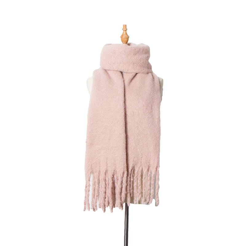 Sciarpa unisex calda e spessa con nappe di colore puro - Rosa chiaro - image 23
