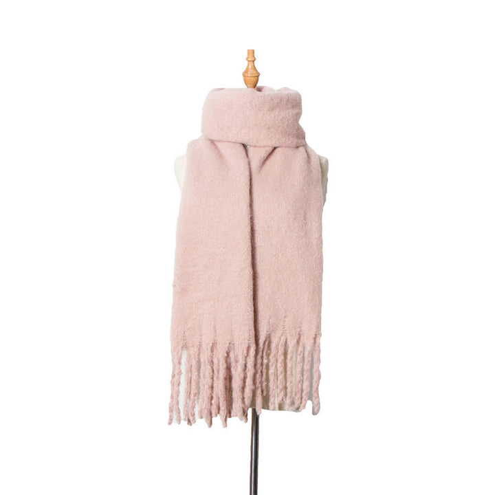 Sciarpa unisex calda e spessa con nappe di colore puro - Rosa chiaro - image 23