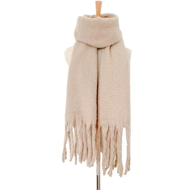 Sciarpa unisex calda e spessa con nappe di colore puro - Cammello chiaro - image 26