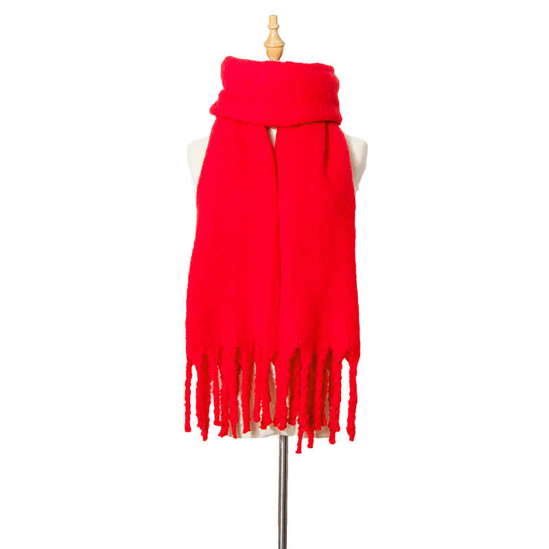 Sciarpa unisex calda e spessa con nappe di colore puro - Rosso - image 13