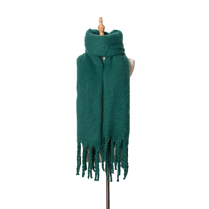 Sciarpa unisex calda e spessa con nappe di colore puro - Verde scuro - image 18