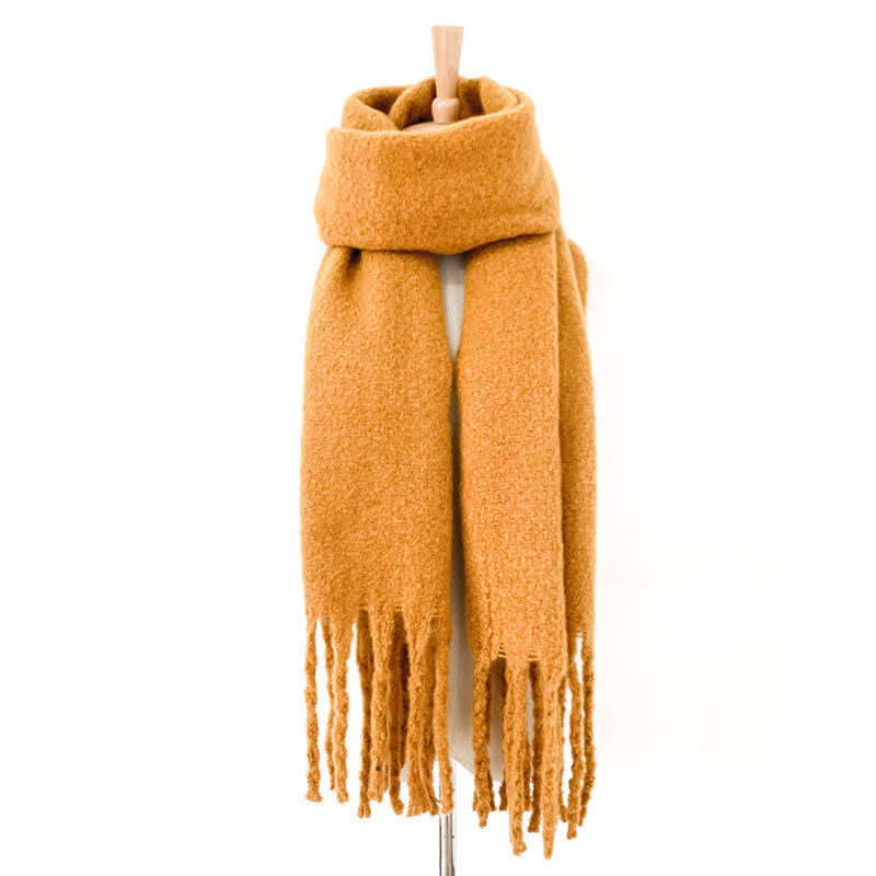 Sciarpa unisex calda e spessa con nappe di colore puro - Giallo - image 5