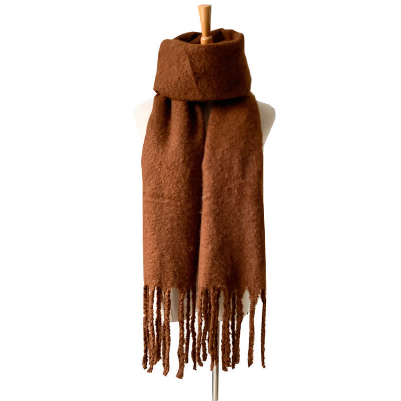 Sciarpa unisex calda e spessa con nappe di colore puro - Caffè - image 29