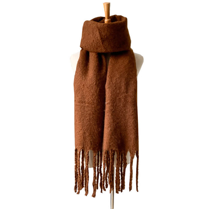 Sciarpa unisex calda e spessa con nappe di colore puro - Caffè - image 29