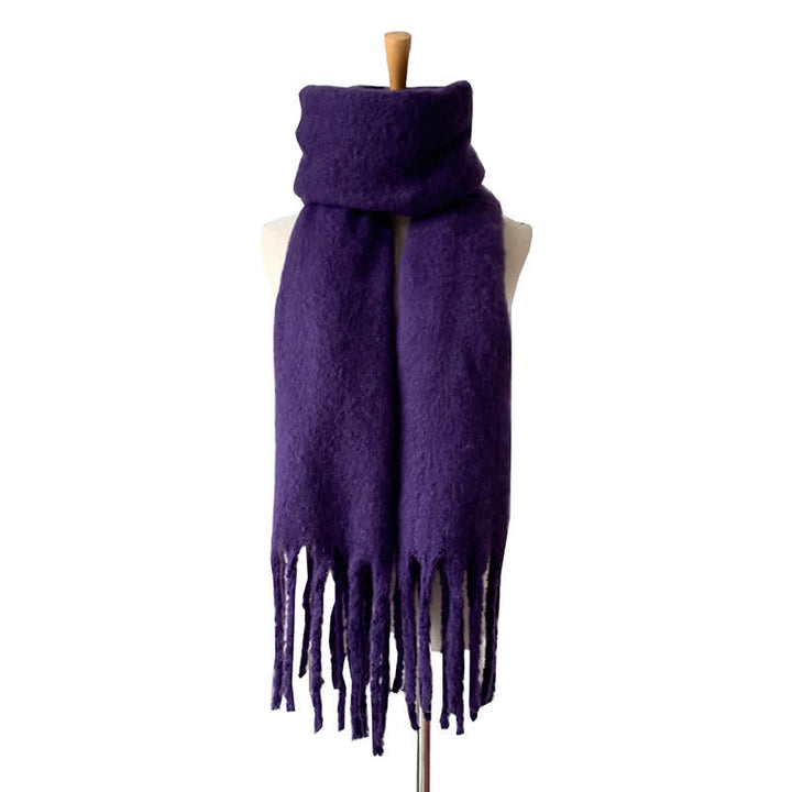 Sciarpa unisex calda e spessa con nappe di colore puro - Viola scuro - image 33