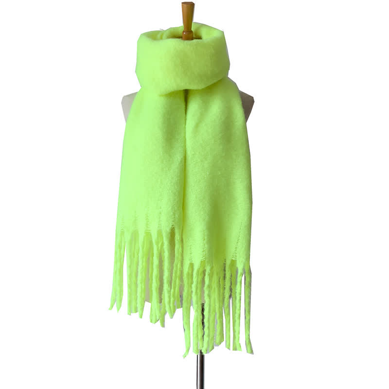 Sciarpa unisex calda e spessa con nappe di colore puro - Verde fluorescente - image 34