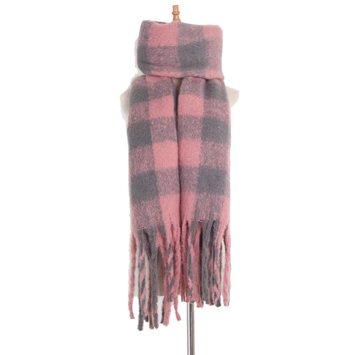 Sciarpa unisex oversize con nappe color block - Rosa e grigio - image 40
