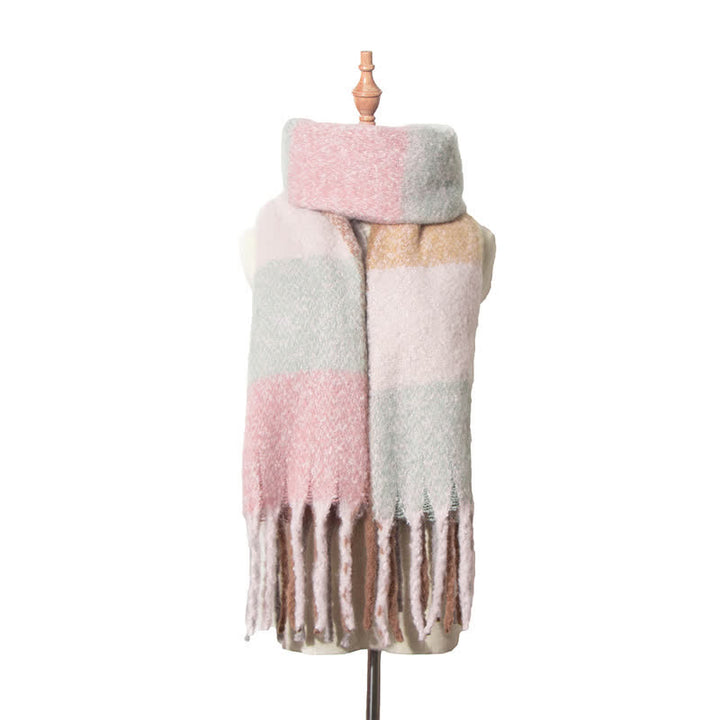 Sciarpa unisex oversize con nappe color block - Ciano chiaro e rosa - image 11