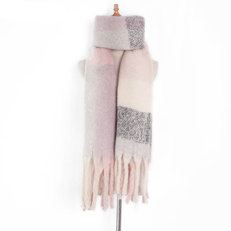 Sciarpa unisex oversize con nappe color block - Rosa chiaro - image 19