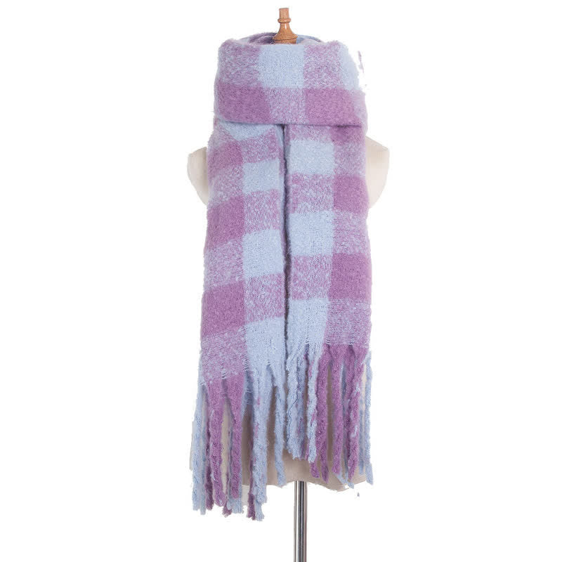 Sciarpa unisex oversize con nappe color block - Azzurro e Viola - image 44