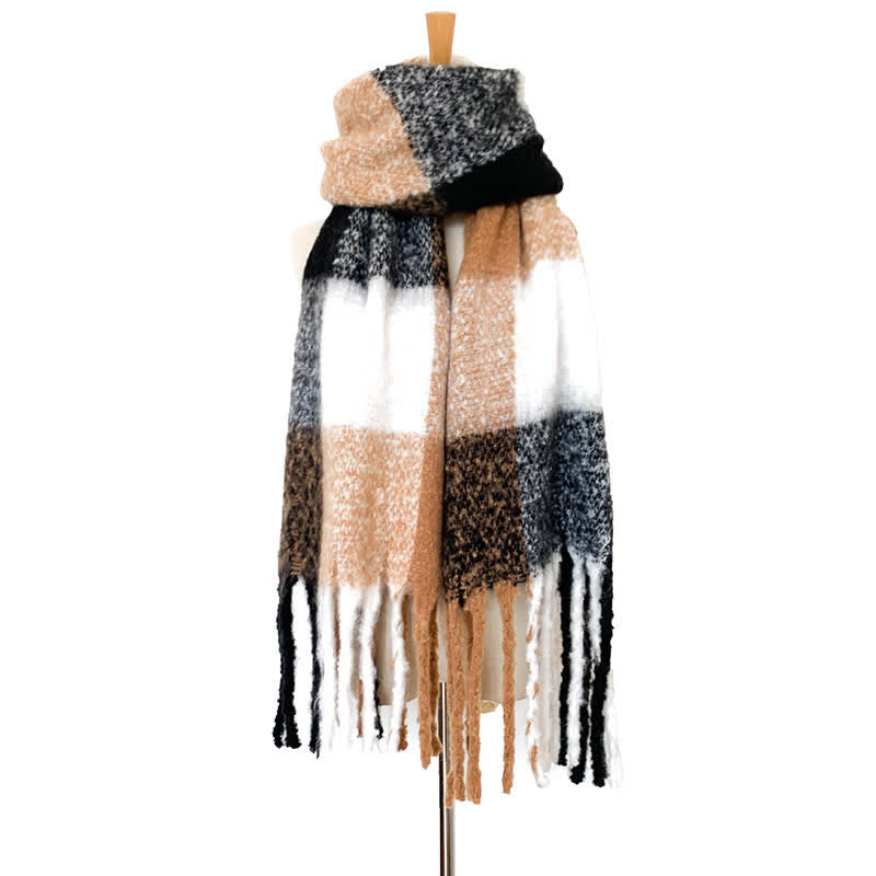 Sciarpa unisex oversize con nappe color block - Nero e cammello - image 18