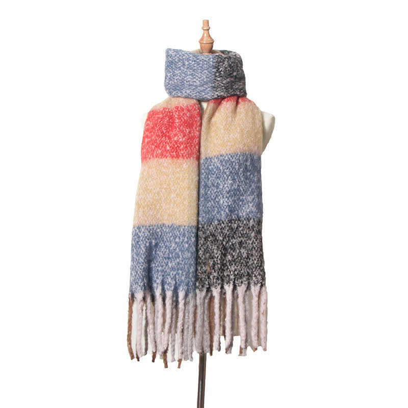 Sciarpa unisex oversize con nappe color block - Avorio e rosso - image 1