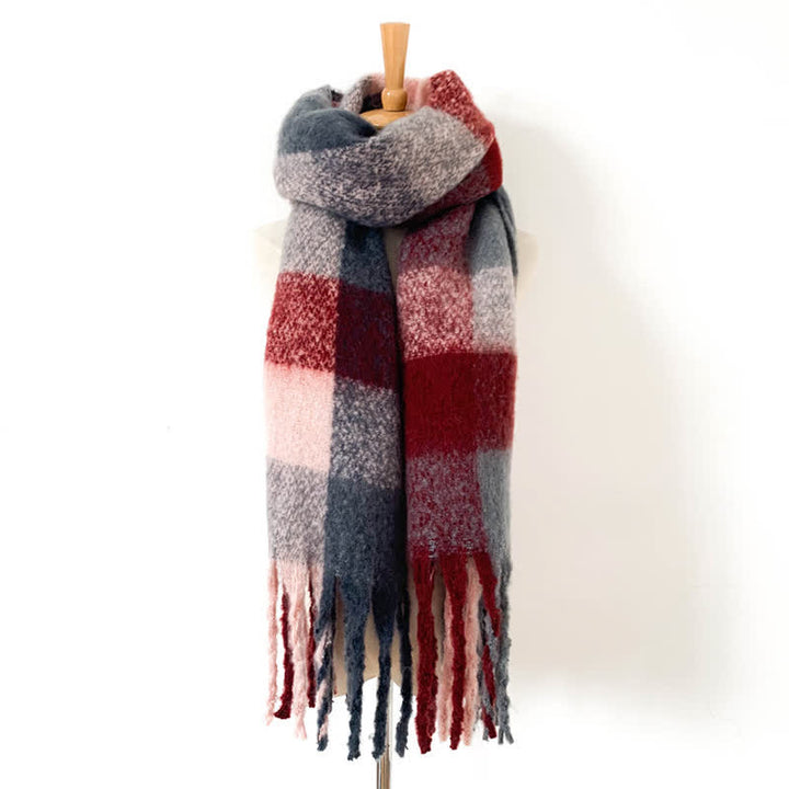 Sciarpa unisex oversize con nappe color block - Borgogna e grigio scuro - image 35