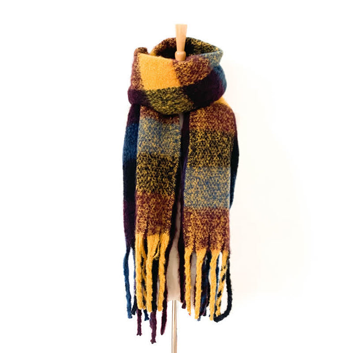 Sciarpa unisex oversize con nappe color block - Marrone e giallo - image 38