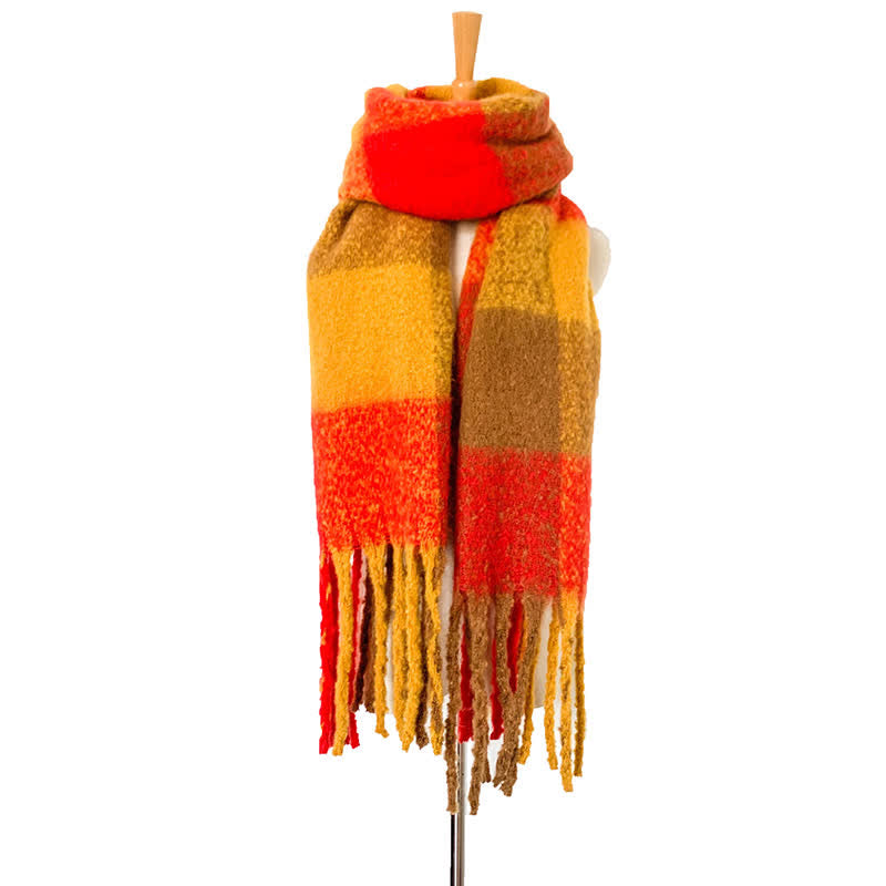 Sciarpa unisex oversize con nappe color block - Arancione e giallo - image 15