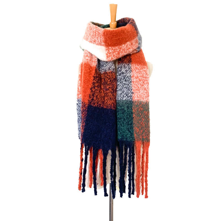 Sciarpa unisex oversize con nappe color block - Arancione e verde scuro - image 17