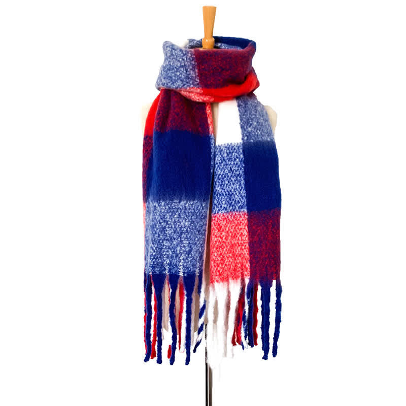 Sciarpa unisex oversize con nappe color block - Blu reale e rosso - image 14