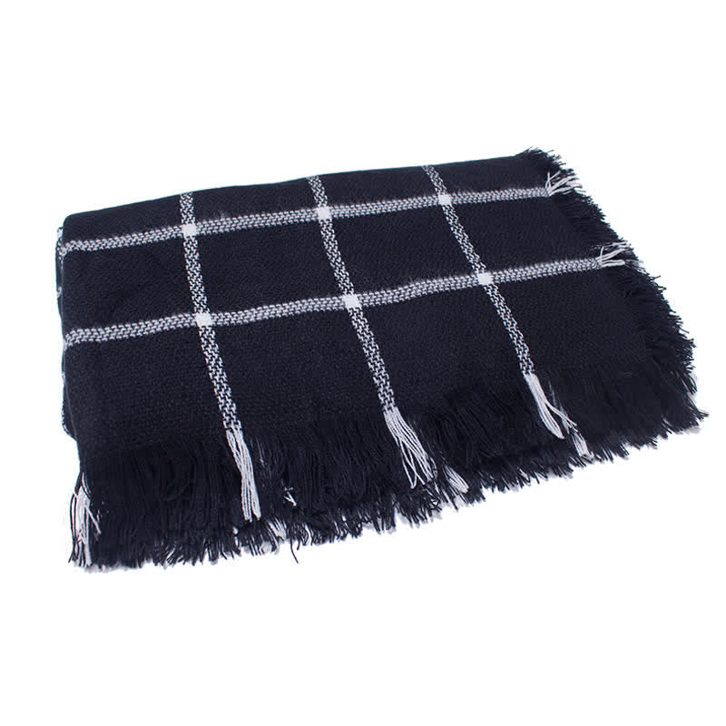 Sciarpa unisex a quadri con frange a quadri di transizione - Nero - image 2