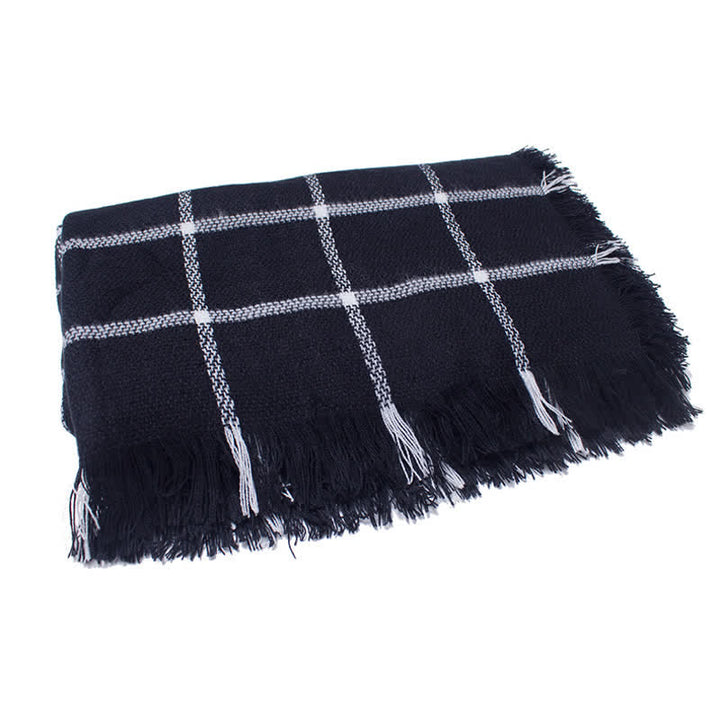 Sciarpa unisex a quadri con frange a quadri di transizione - Nero - image 2