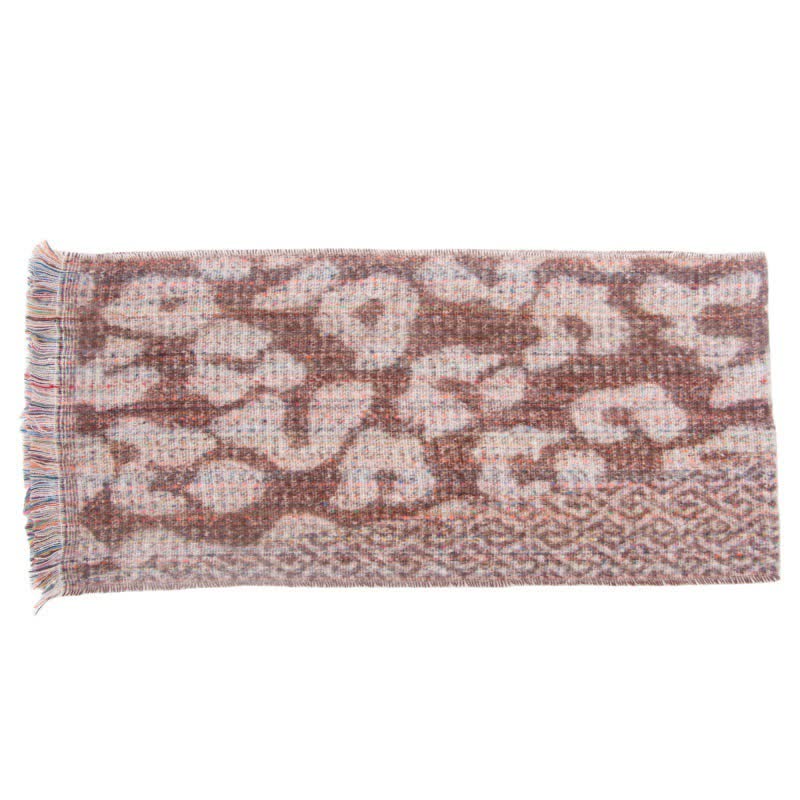 Sciarpa corta con frange e stampa leopardata unisex