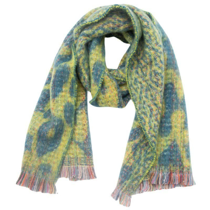 Sciarpa corta con frange e stampa leopardata unisex