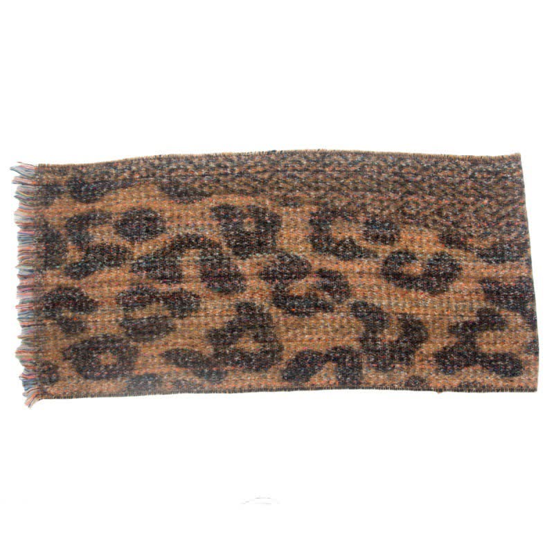 Sciarpa corta con frange e stampa leopardata unisex
