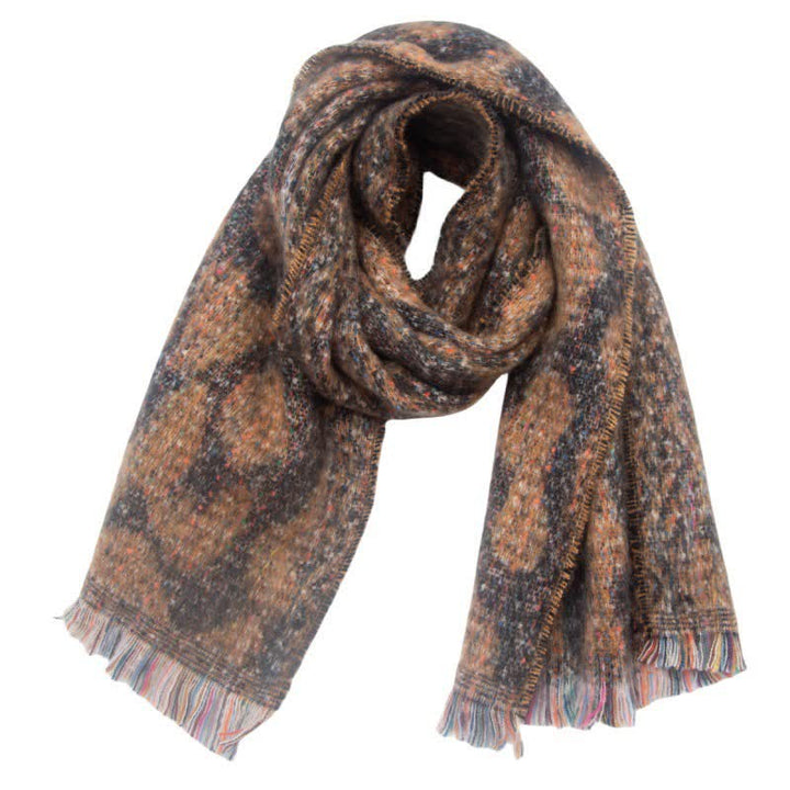 Sciarpa corta con frange e stampa leopardata unisex